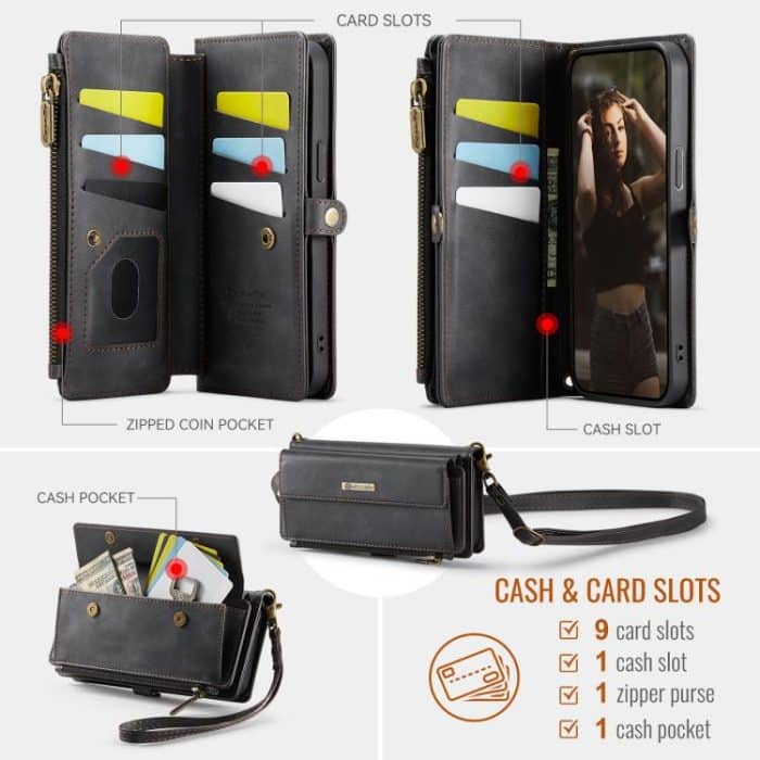 CaseMe C39 RFID Blocking Zipper Wallet Leather Phone Case with Crossbody Strap, For iPhone 13, For iPhone 13 mini, For iPhone 12 Pro Max, For iPhone 12 / 12 Pro – Bild 3
