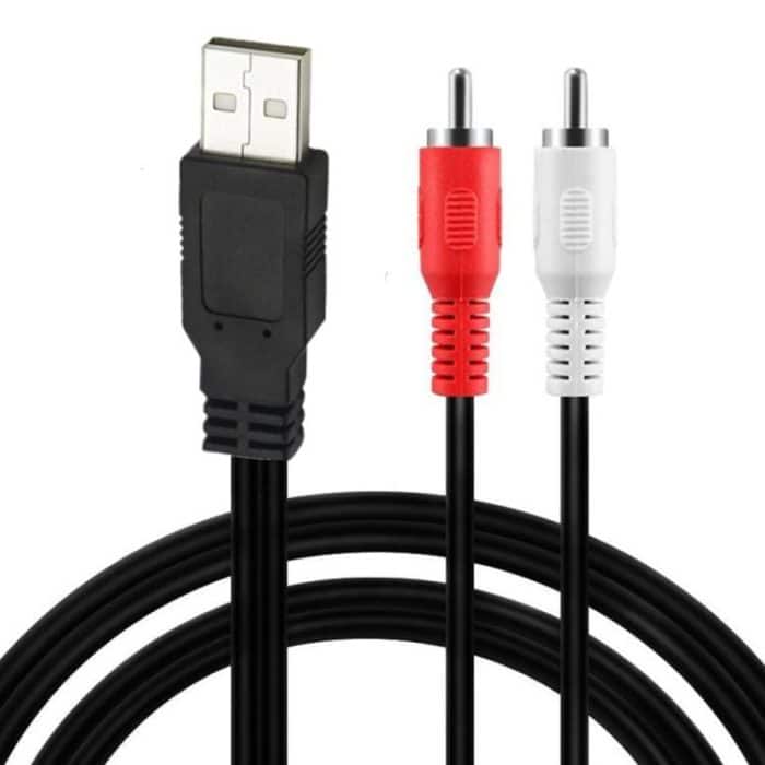 JUNSUNMAY 1,5 m USB 2.0 Stecker auf 2 Cinch-Stecker Video AV Konverter Audio Splitter Kabel – Bild 2