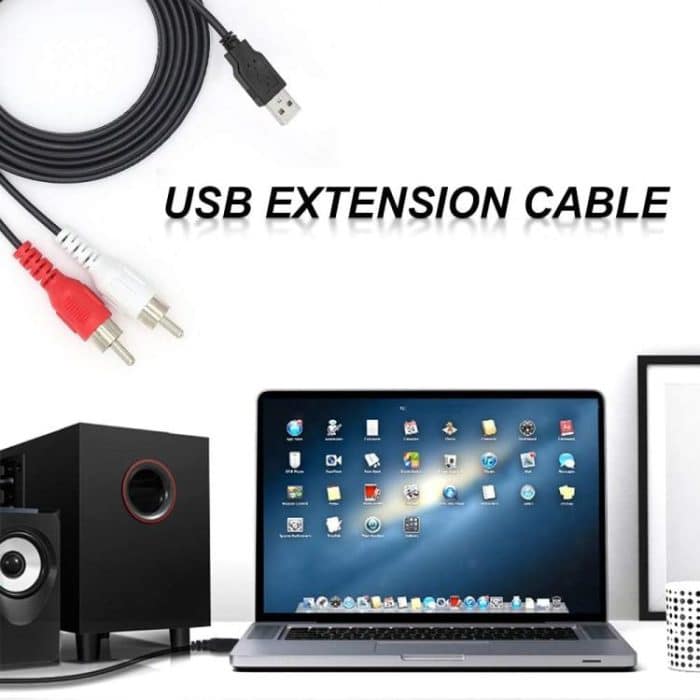 JUNSUNMAY 1,5 m USB 2.0 Stecker auf 2 Cinch-Stecker Video AV Konverter Audio Splitter Kabel – Bild 3