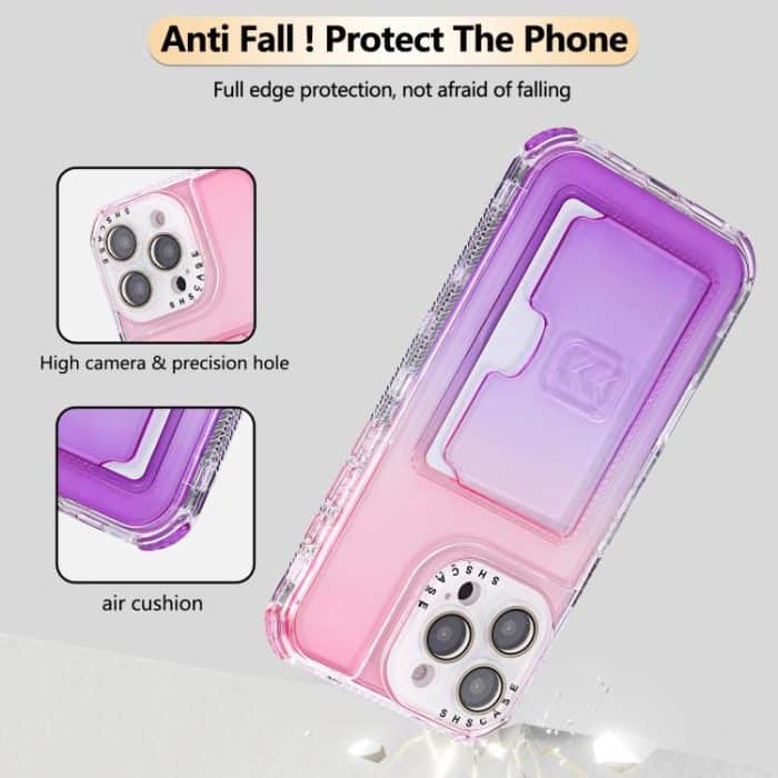Gradient 3-in-1 Card Bag TPU Shockproof Phone Case, For  iPhone 15 Pro Max, For iPhone 15 Plus, For iPhone 15, For iPhone 14 – Bild 3