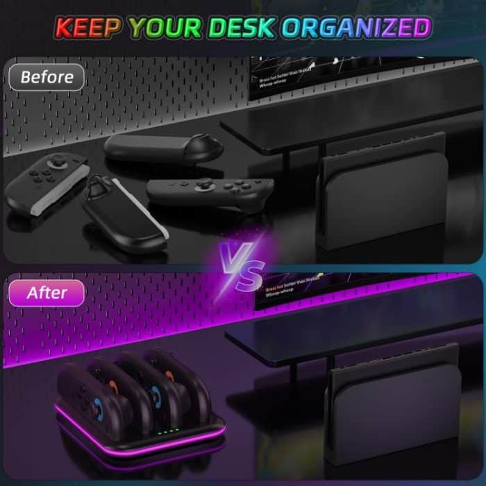 Game Handle 4 Seat Horizontal Charging Cradle With RGB Dazzling Lights, For Nintendo Switch 2 – Bild 4