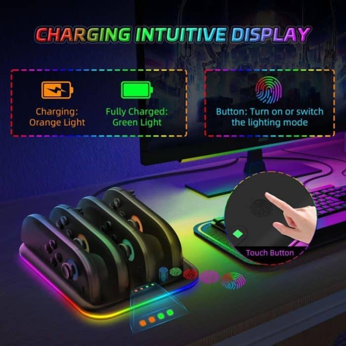 Game Handle 4 Seat Horizontal Charging Cradle With RGB Dazzling Lights, For Nintendo Switch 2 – Bild 6