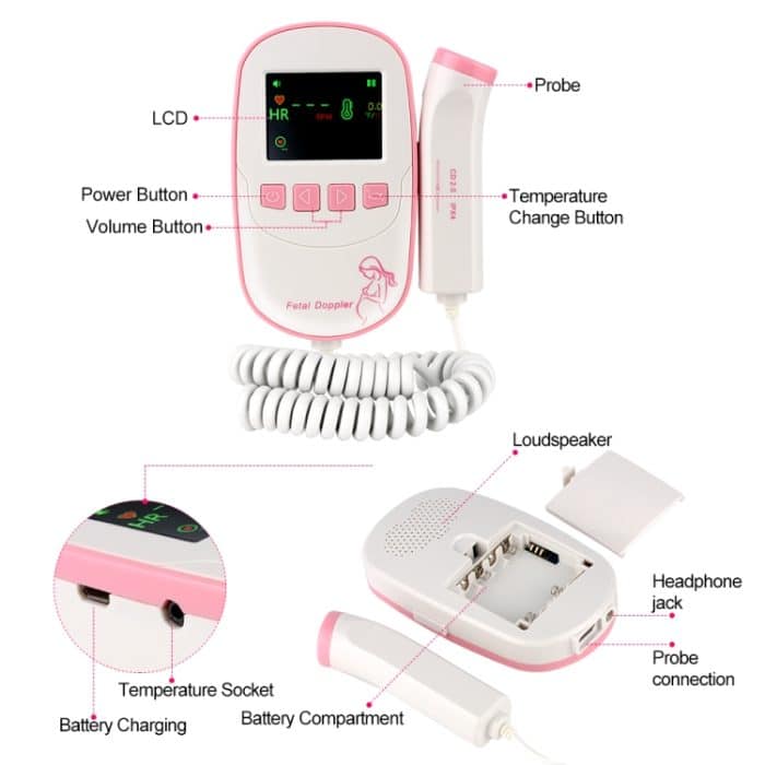 FD20P Fetal Doppler Ultraschall Baby Herzschlagdetektor Monitor – Bild 3