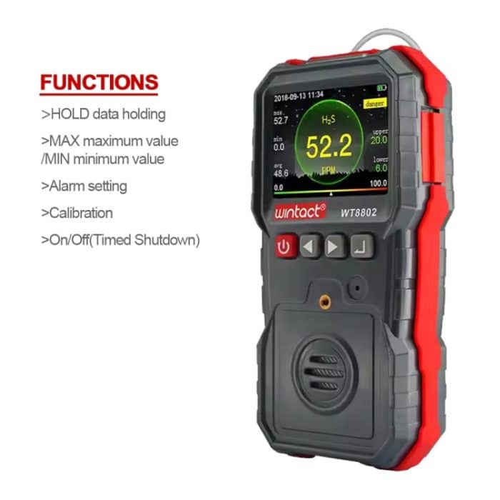 WintAct WT8802 Hydrogen Sulfid Monitor Professionelles Wiederaufladbare Gassensor Hohe empfindliche digitale Klanglicht-Vibrationsalarm H2S-Detektor – Bild 5
