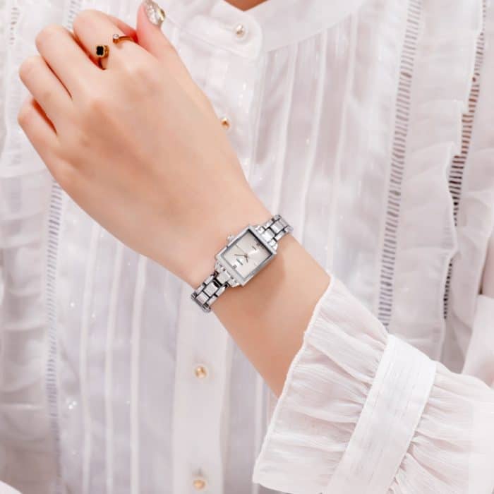 SKMEI 1407 Business-Modeuhr mit Diamanten. Zarte und elegante quadratische Quarzuhr aus Zinklegierung für Damen, Rose Gold, Silvery – Bild 2