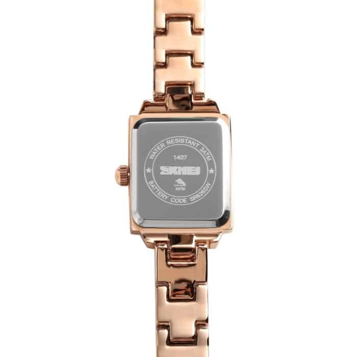 SKMEI 1407 Business-Modeuhr mit Diamanten. Zarte und elegante quadratische Quarzuhr aus Zinklegierung für Damen, Rose Gold, Silvery – Bild 5