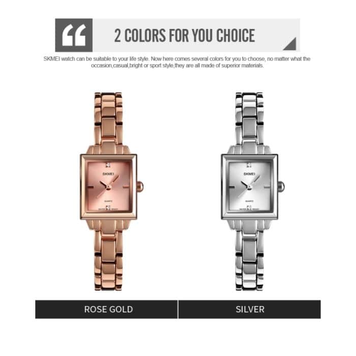 SKMEI 1407 Business-Modeuhr mit Diamanten. Zarte und elegante quadratische Quarzuhr aus Zinklegierung für Damen, Rose Gold, Silvery – Bild 9