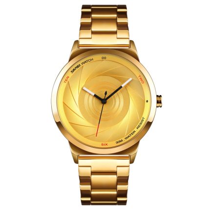 Skmei 9210 Fashion Trend Herren Business Armbanduhr Einfache dreidimensionale Oberfläche Wasserdicht Gold Quarzuhr Mann, For Men