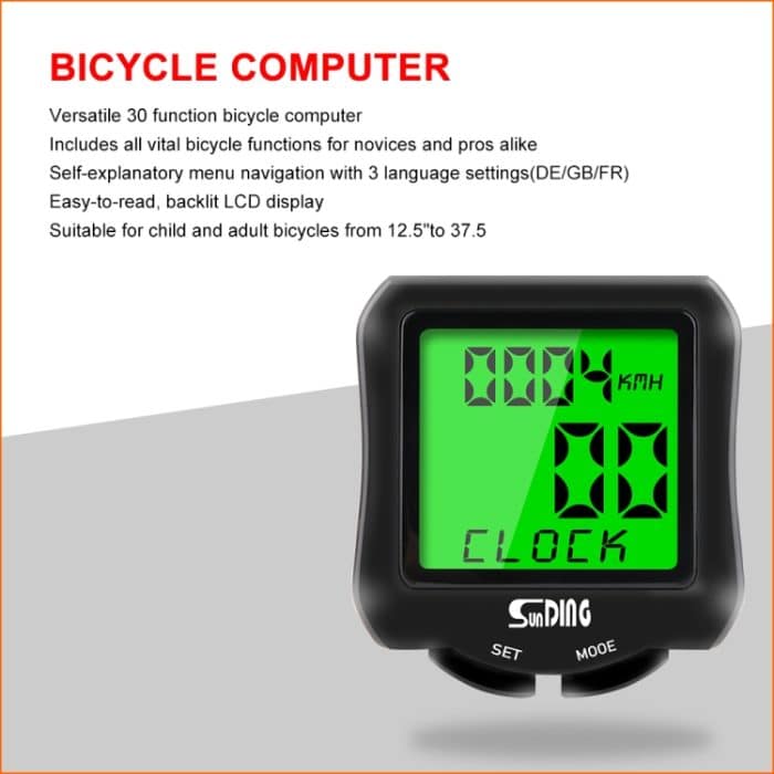 SUNDING SD-570 Fahrrad-Geschwindigkeitsmesser Fahrradcomputer LCD-Digitalanzeige Wasserdichte Kilometerzähler-Stoppuhr – Bild 4