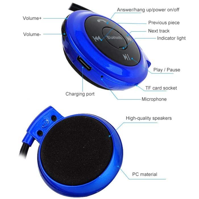 NVAHVA MP3-Player Bluetooth-Kopfhörer, kabelloser Sport-Headset-MP3-Player mit FM-Radio, Stereo-Kopfhörer, TF-Karte, MP3 max. bis 32 GB, mini-503 Red, mini-503 Blue, mini-503 Gold – Bild 3