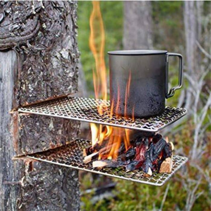 Outdoor Camping Pot Rack Square 304 Edelstahl Barbecue Mesh Einfache Holz Kaminofen Barbecue Grill – Bild 4