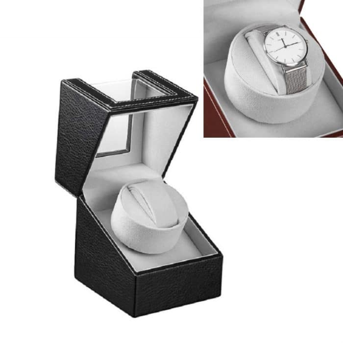 Einzeluhrenbox aus Leder, Elektromotor-Uhrenschüttler, automatischer Uhrenschüttler, US-Stecker, Single, Black Leather, Single, Brown Leather – Bild 1