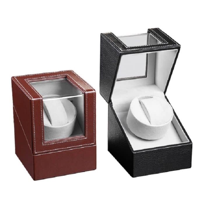Einzeluhrenbox aus Leder, Elektromotor-Uhrenschüttler, automatischer Uhrenschüttler, US-Stecker, Single, Black Leather, Single, Brown Leather – Bild 6