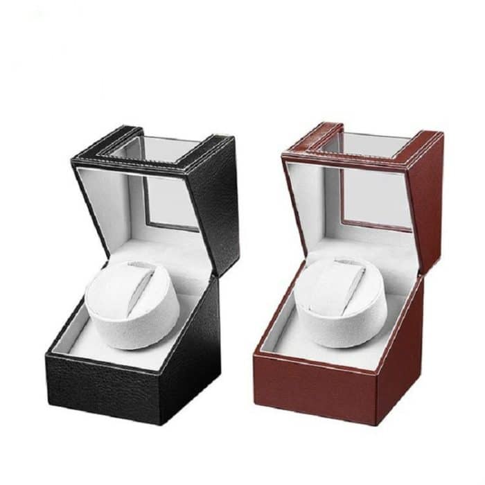 Einzeluhrenbox aus Leder, Elektromotor-Uhrenschüttler, automatischer Uhrenschüttler, US-Stecker, Single, Black Leather, Single, Brown Leather – Bild 7