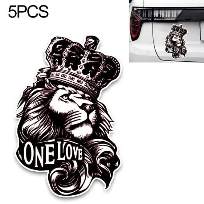 TBD01180942.jpg 5 PCS YJZT One Love Lion Crown PVC-Tierautoaufkleber, Größe: 10x15,3 cm – Bild 1