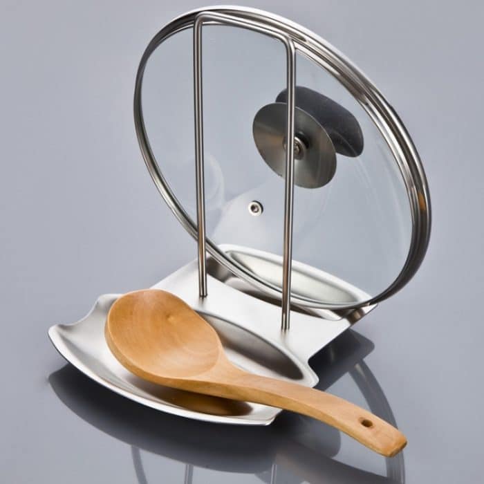 Edelstahl Pan Pot Rack Abdeckung Deckel Rest Stand Löffelhalter Home Küche Zubehör – Bild 3