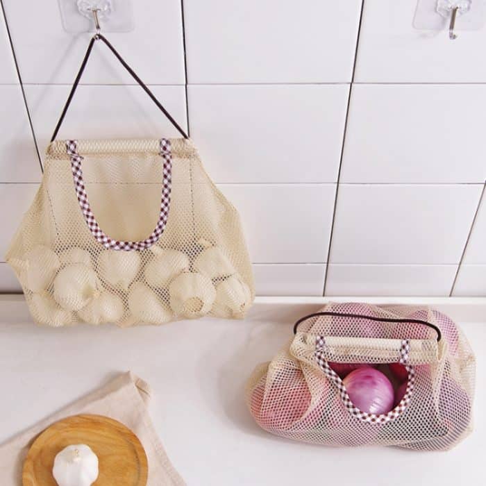 2 PCS Creative Kitchen Gemüse Zwiebel Kartoffel Aufbewahrung Hängetasche Hohl atmungsaktive Netztasche Küche Knoblauch Ingwer Mesh Aufbewahrungstasche – Bild 2