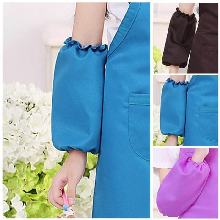 Kinder Cartoon Frosch Muster Schürze Zeichnung Ärmel Malerei Kleidung, Pink Small, Pink Large, Dark Red Small, Blue Cuff One Size – Bild 4