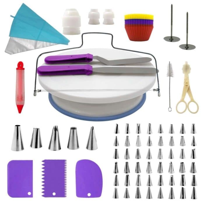 TBD0134889601B.jpg 106-in-1 Kuchen-Drehteller-Set, Edelstahl-Dekorationsmund, Kuchendekorations-Backwerkzeug, 106 PCS/Set Purple, 106 PCS/Set Blue – Bild 1
