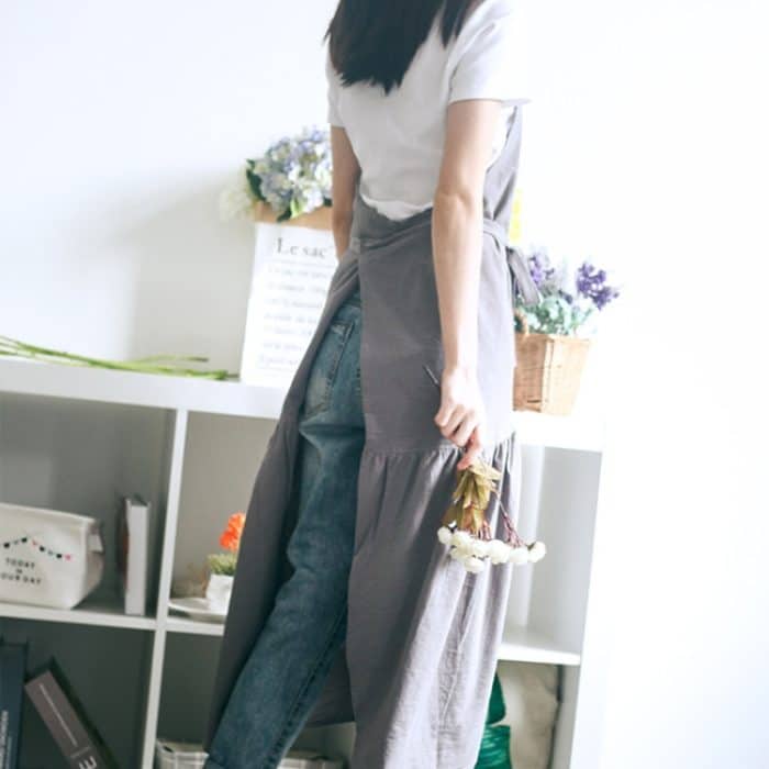 Lange Slim-Fit-Schürze aus Baumwollleinen mit Fischschwanz, Floristen-Maniküre-Shop-Overall – Bild 7