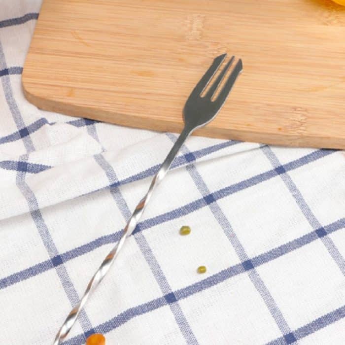 2 PCS Edelstahl Langgriff Gabel Löffel Cocktail Eisrührer Doppelkopf Weinmischstab – Bild 2
