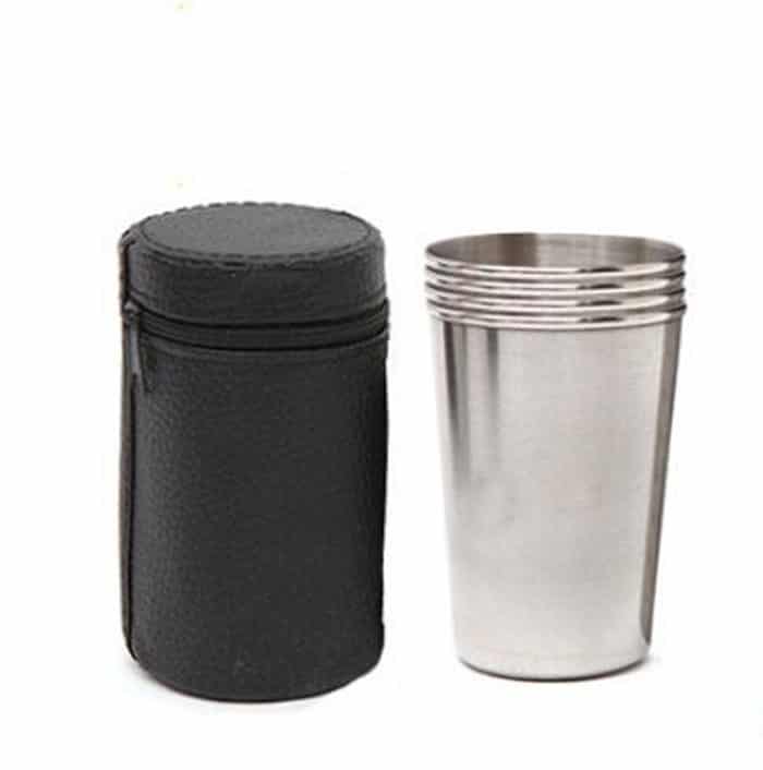 2 Sets Outdoor Mini Edelstahl Kleines Weinglas Wandern Camping Reisen Tragbares Trinkbecher-Set mit Ledertasche, Small 30ml Travel Portable Drinking Cup – Bild 2