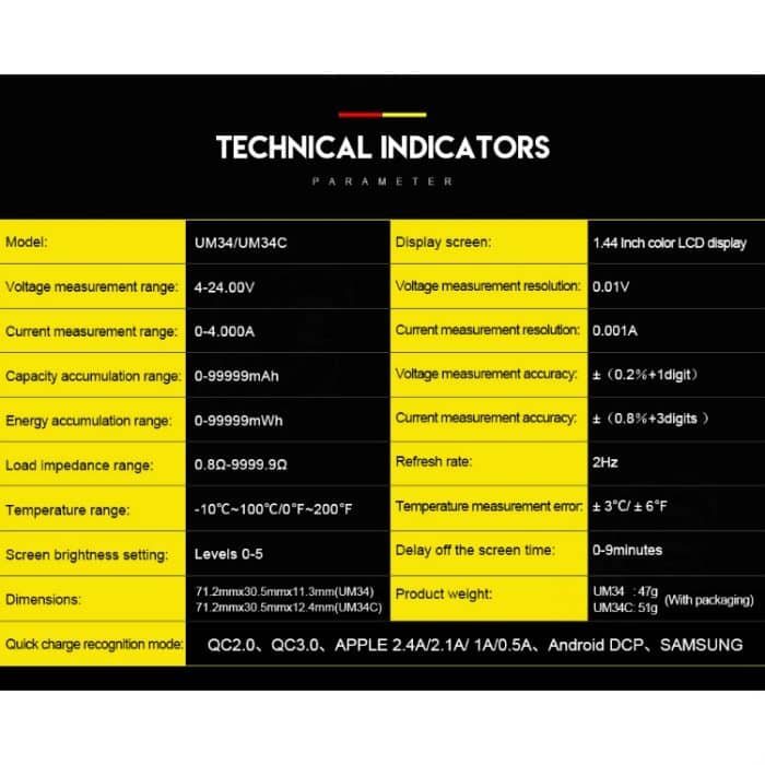USB 3.0-Farbdisplay-Bildschirmtester, Spannungs-Strom-Messung, Typ-C-Messgerät, unterstützt Android-App, UM34 without Bluetooth, UM34C with Bluetooth – Bild 8