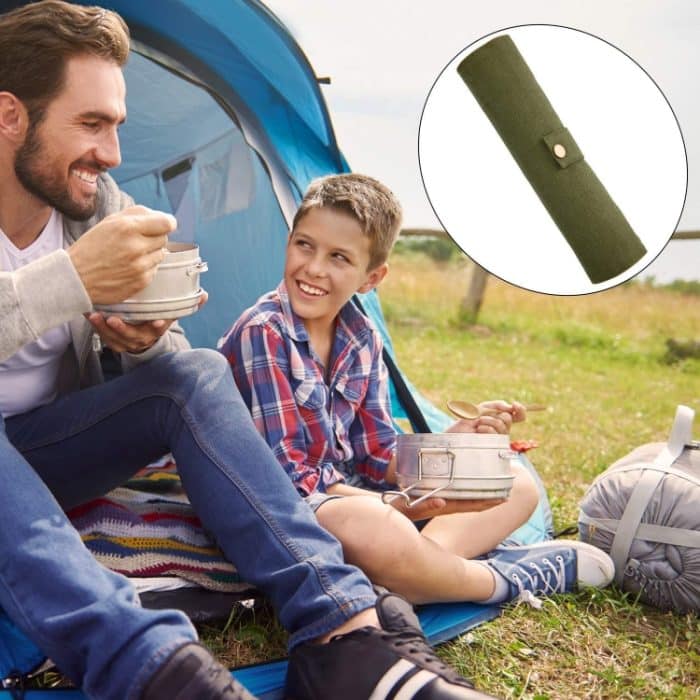 2-teiliges Reise-Set mit kreativem Bambusstroh-Geschirr, Messer, Gabel, Löffel, Essstäbchen und Stoffbeutel – Bild 7