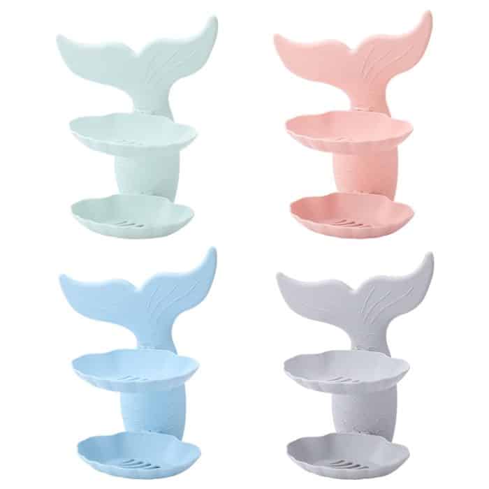 Stanzfreie Doppelschicht-Seifenbox für das Badezimmer, ohne Spuren, Wandbehang, Abfluss-Seifenhalter, zufällige Farblieferung – Bild 2