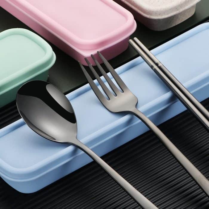 Tragbares Geschirrset aus Edelstahl für Studenten und Büroangestellte, 2 PCS / Set Silver, 3 PCS / Set Silver, 2 PCS / Set Gold, 3 PCS / Set Gold, 2 PCS / Set Rose Gold, 3 PCS / Set Rose Gold, 2 PCS / Set Black, 3 PCS / Set Black – Bild 6