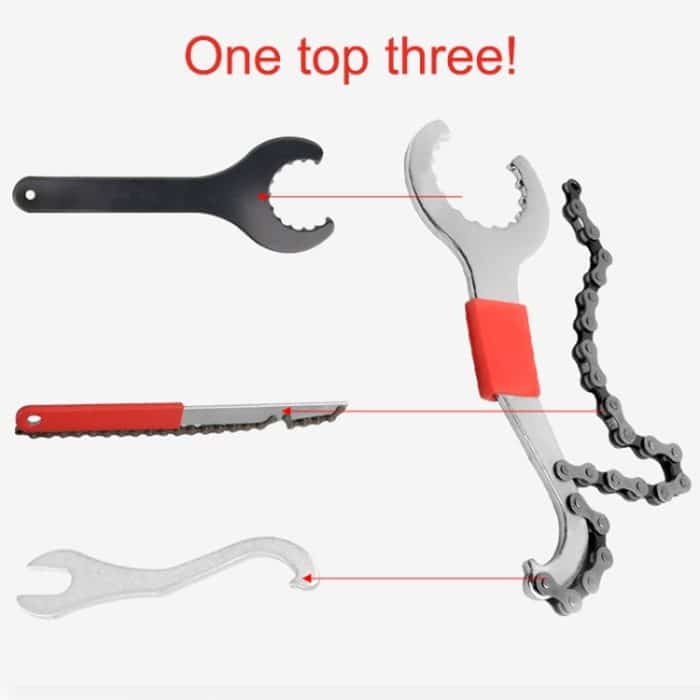 2 Stücke Drei-in-Ein-in-Ein-Fahrrad-integrierter unterer Wellen-Schwungrad-festes Schraubenschlüssel-Heckhaken-Werkzeug – Bild 3