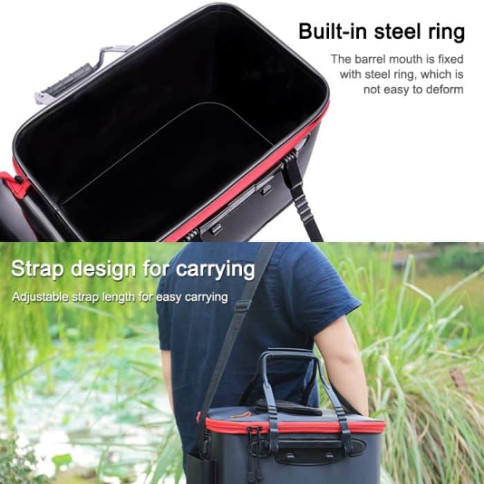 Verdickter multifunktionaler zusammenklappbarer Live-Fish-Box-Angeleimer, 30 cm (no Handle and no Side Pockets), 35 cm (with Handle without Side Pockets) – Bild 4