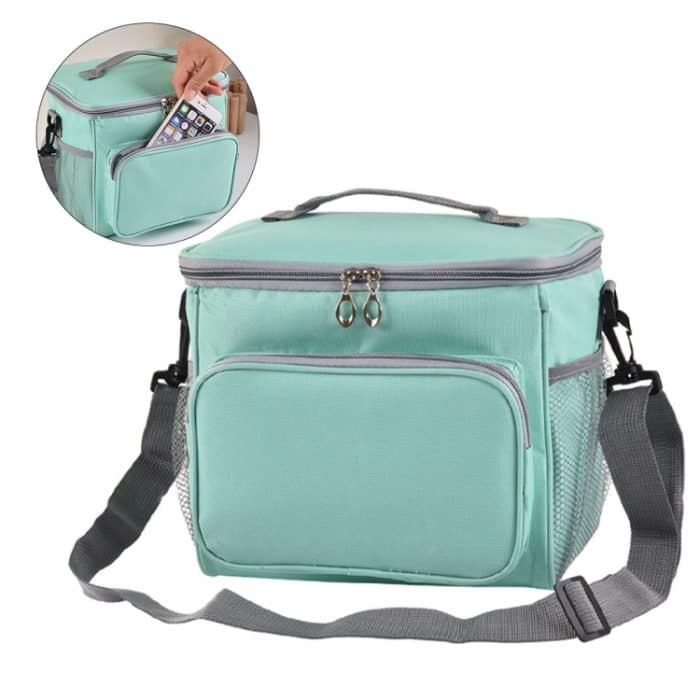 Tragbarer Eisbeutel aus Oxford-Stoff, tragbare, umgehängte Lunchbox, isolierte Lunchtasche, Blue, Black, Black Bag Blue Zipper, Black Bag Red Zipper – Bild 7