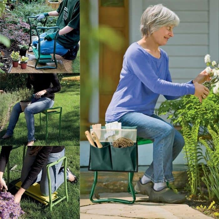Klappbarer Gartenhocker aus Edelstahl Gartenkniepolster mit Tasche – Bild 8