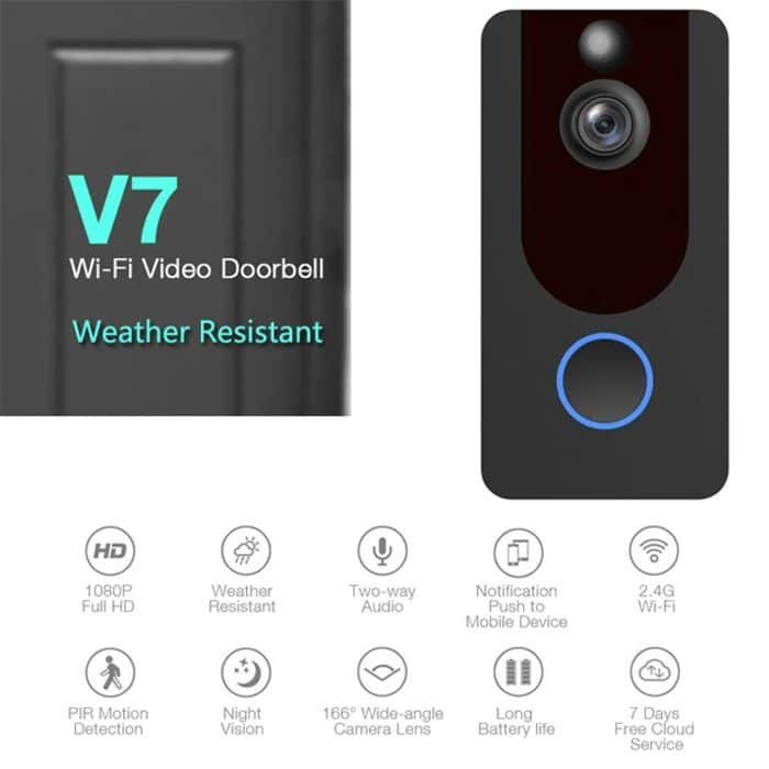 Eken v7 Standard Edition 1080P Full HD Weather Resistant WiFi Security Home Monitor Intercom Smartphone-Video-Türklingel ohne Dingdong-Maschine, Unterstützung Zwei-Wege-Audio, PIR-Bewegungserkennung, Nachtsicht – Bild 4
