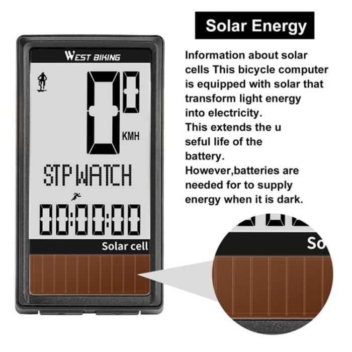 WEST BIKING Wireless Solar Code Tisch Mountain Rennrad Große Zeichen Code Tabelle Fünf Sprachen Wasserdichter Tachometer – Bild 4