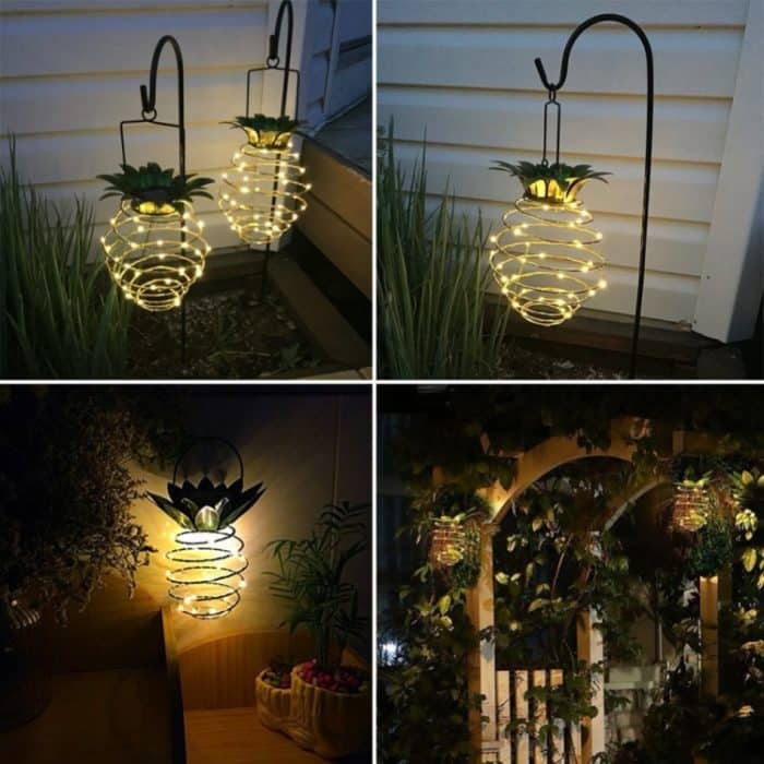 30 LEDs Outdoor Eisen Ananas Schnur Solar Laterne Teleskop Kronleuchter Moderne Veranda Licht – Bild 5