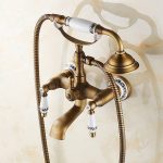 Antiker Messing-Badezimmer-Wannenhahn zur Wandmontage, zwei Keramikgriffe, Handbrause im Telefonstil, Blue and White Telephone Shower, Telephone Shower + Fixed Seat, Telephone Shower + Blue and White Fixed Seat – Bild 4