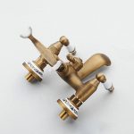 Antiker Messing-Badezimmer-Wannenhahn zur Wandmontage, zwei Keramikgriffe, Handbrause im Telefonstil, Blue and White Telephone Shower, Telephone Shower + Fixed Seat, Telephone Shower + Blue and White Fixed Seat – Bild 6