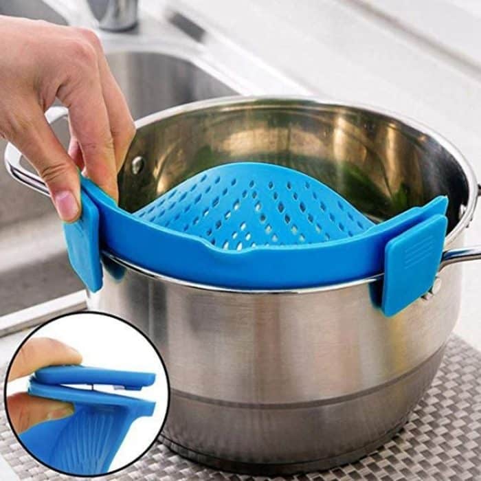 Silikontopf Filter Küchenclip Topf Filter Abfluss Überschüssiger Flüssigkeitsablauf Pasta Gemüse Kochgeschirr – Bild 6