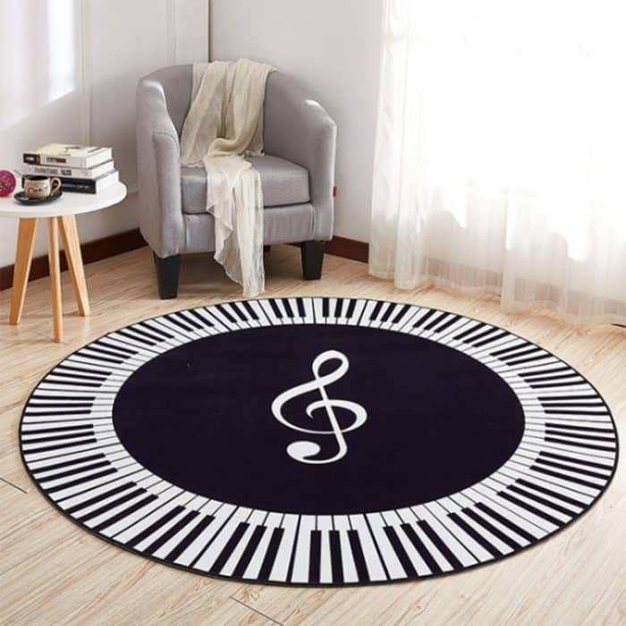 Musik Symbol Klavier Schlüssel Runde Teppich Hause Schlafzimmer Matte Boden Dekoration Teppich,, Diameter: 60cm, Diameter: 80cm, Diameter: 100cm, Diameter: 120cm – Bild 1