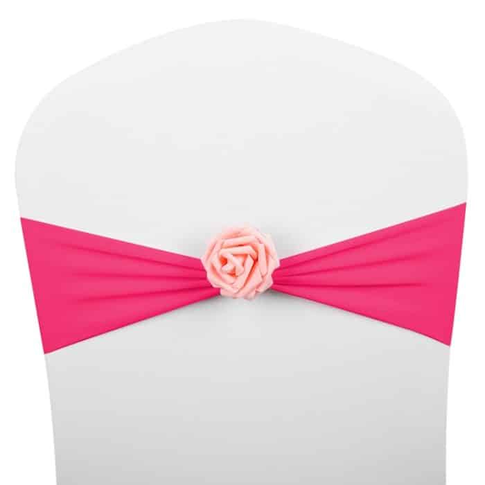 Stuhlschärpen, Schleifen, Dekor, elastische Spandex-Stuhlschärpe mit rosa Blume, Stretch-Stuhlband, Hochzeitsdekoration – Bild 1