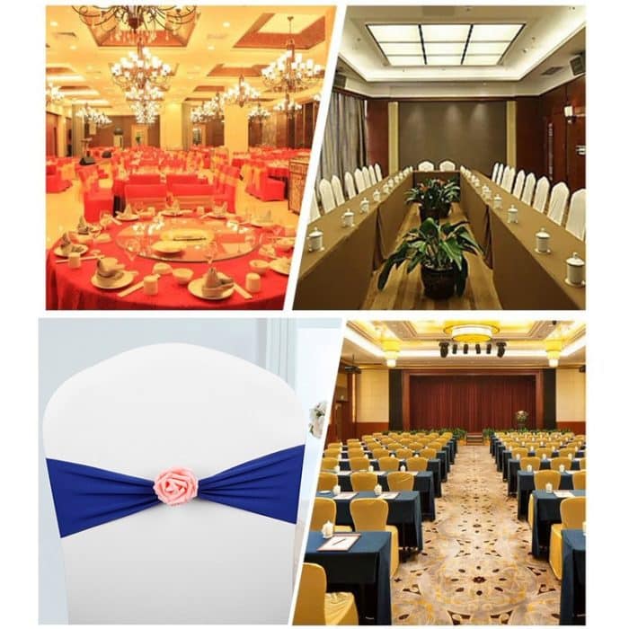 Stuhlschärpen, Schleifen, Dekor, elastische Spandex-Stuhlschärpe mit rosa Blume, Stretch-Stuhlband, Hochzeitsdekoration – Bild 7