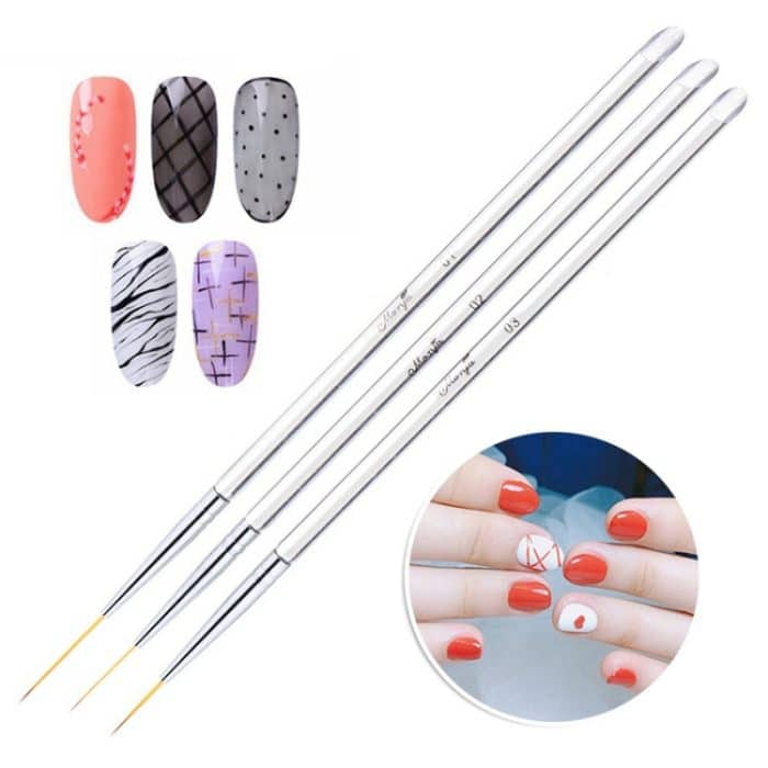 TBD03461074.jpg 3 PCS Nail Art Pinsel Kristall Acryl Zeichenstift Streifen Blume 2 Seitliche Nail Art Werkzeuge – Bild 1