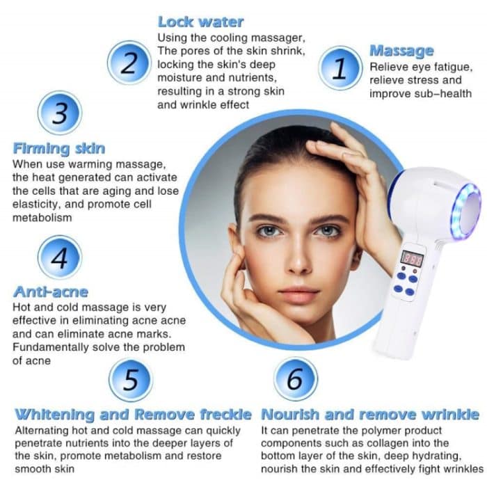 Gesichtspflegegerät Hot Cold Hammer Kryotherapie Blue Photon Akne Behandlung Haut Beauty Massagegerät Lifting Rejuvenation Facial Machine – Bild 13