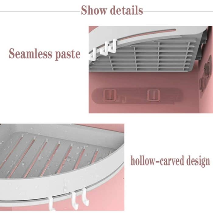 Badezimmer-Badregal, wandmontierter, stanzfreier dreieckiger Aufbewahrungskorb aus Kunststoff – Bild 4