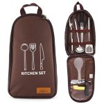 CLS 7-in-1 Outdoor-Kochgeschirr-Set aus 201 Edelstahl, Picknick-Küchengeschirr, tragbare Handtasche, Picknick-Tasche, 7 in 1 Coffee, 7 in 1 Triangle Pattern