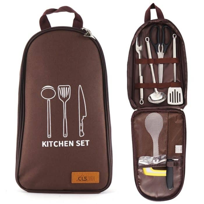 TBD0371545801A.jpg CLS 7-in-1 Outdoor-Kochgeschirr-Set aus 201 Edelstahl, Picknick-Küchengeschirr, tragbare Handtasche, Picknick-Tasche, 7 in 1 Coffee, 7 in 1 Triangle Pattern – Bild 1