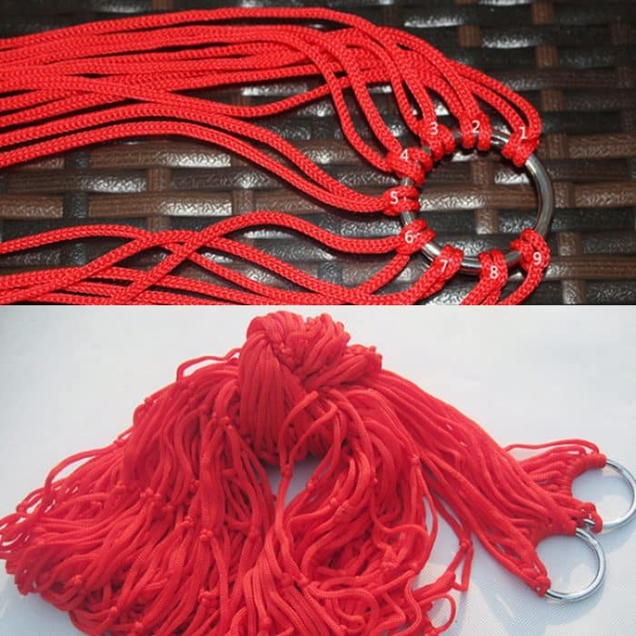 2 Stück 9-strängige Nylonseil-Hängematte, tragbare Camping-Freizeit-Netz-Hängematte, 240x80cm Blue, 240x80cm Green, 240x80cm Orange, 240x80cm Red, 240x80cm Military Green – Bild 9