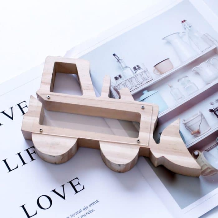 Hölzerner Gabelstapler ausgehöhlt Sparschwein Kinder Geschenk – Bild 2